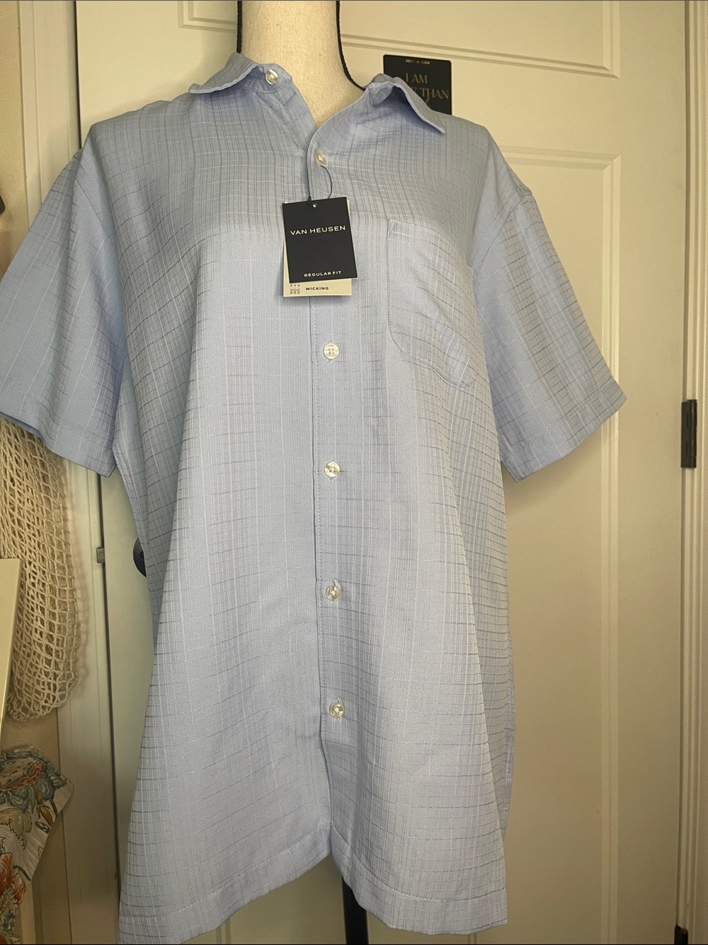 Van Heusen Light Blue Short Sleeve Button-Up Shirt with Pocket